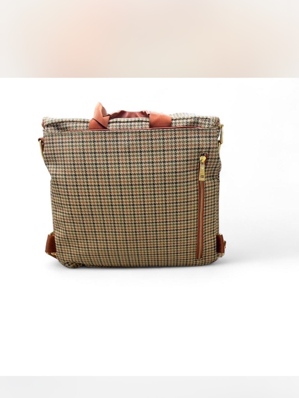 Plaid Tweed Tote / diaper Bag with Brown Trim